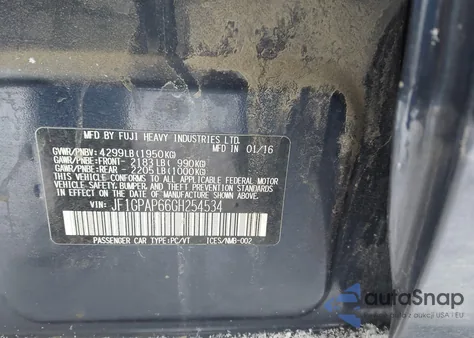 2016 Subaru Impreza 2.0I Sport Premium из США, поврежденный, VIN JF1GPAP66GH254534